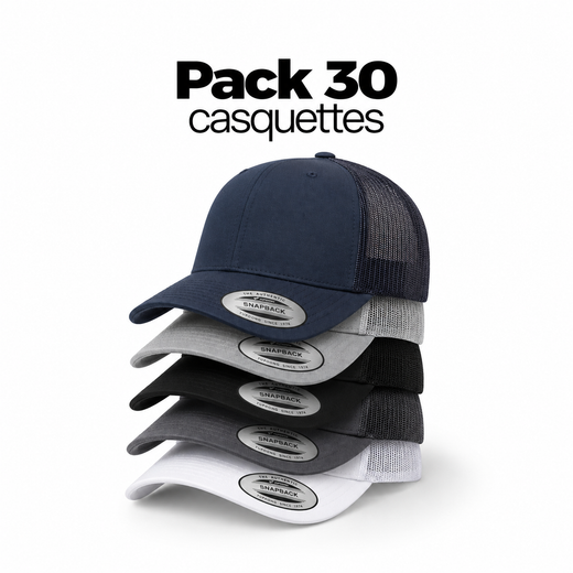 Pack 30 casquettes — vêtements personnalisés avec logo